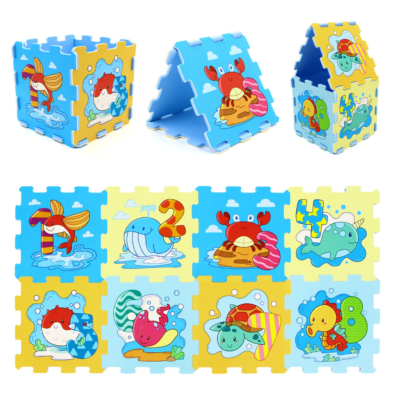 8-Piece Interlocking Baby Play Mat for Learning Animals and Numbers